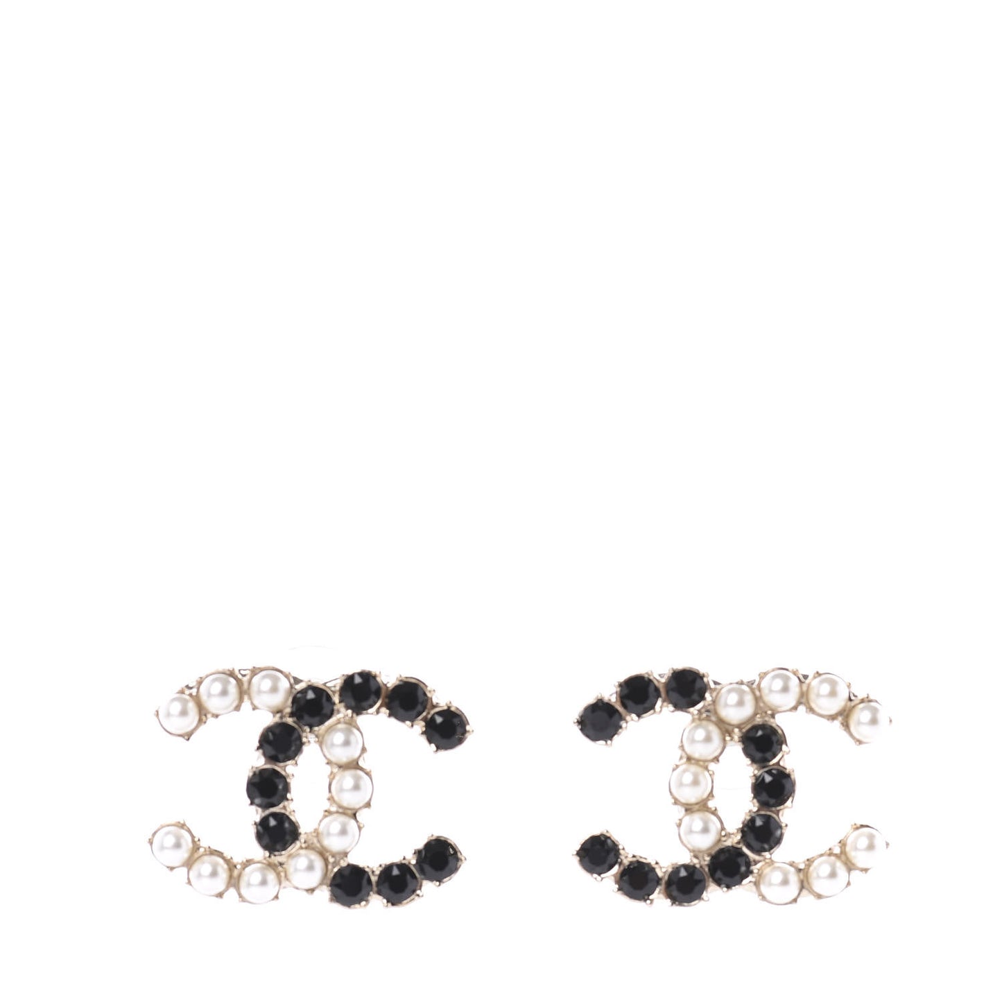 Resin Pearl CC Dazzling Domino Earrings Gold Black