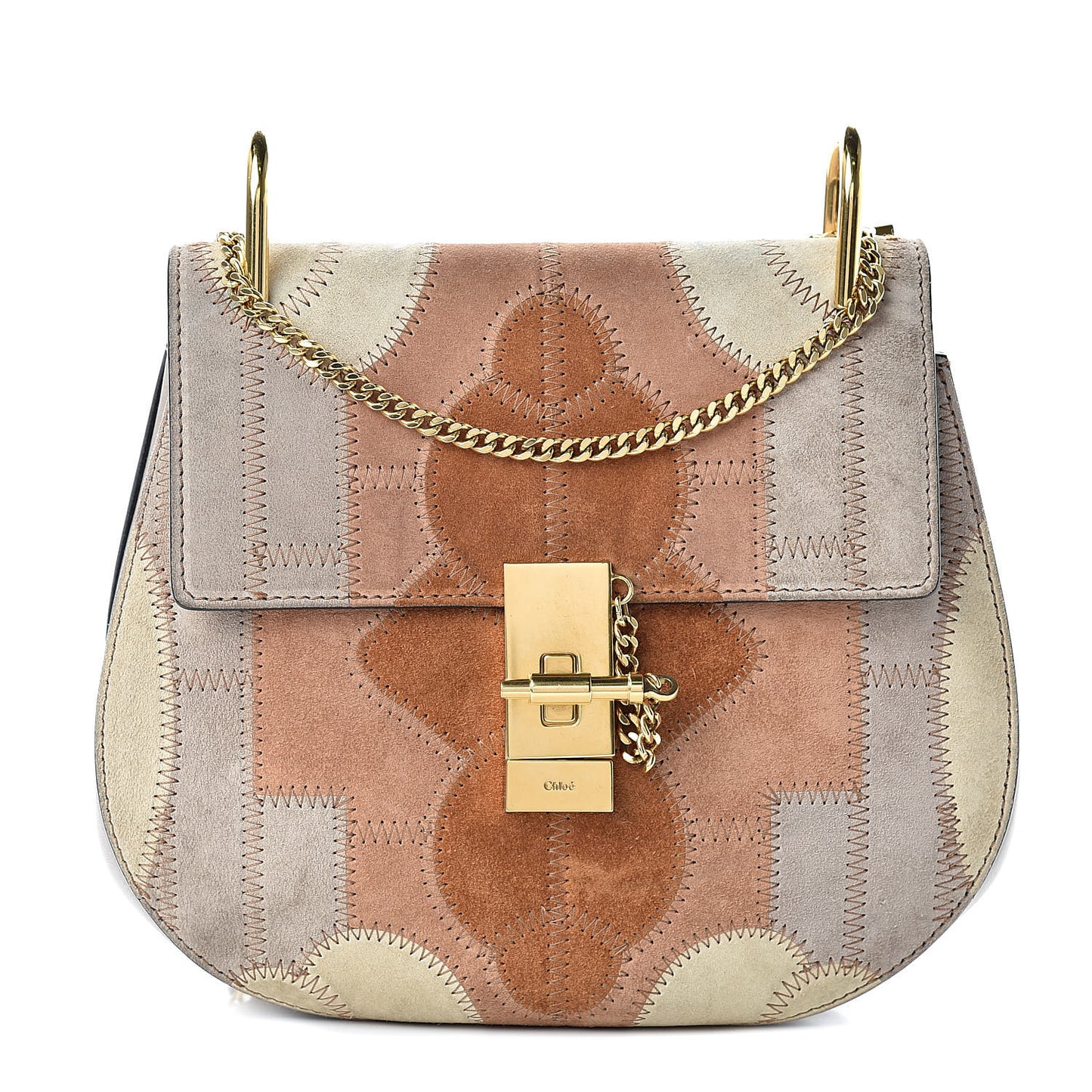 Suede Calfskin Patchwork Drew Shoulder Bag Motty Grey