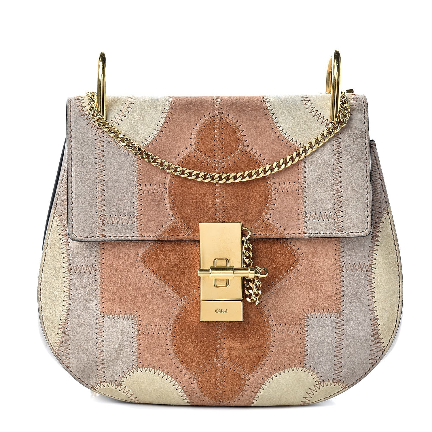 Chloe Suede Calfskin Patchwork Drew Shoulder Bag Motty Grey 1 of 15