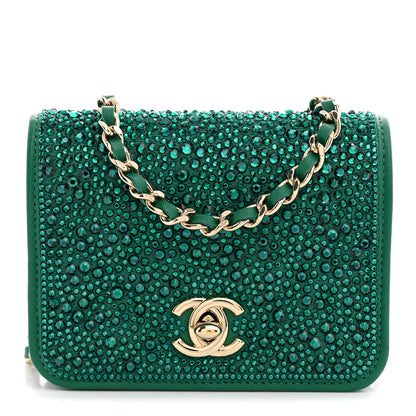 Chanel Lambskin Crystal Diamante Clutch With Chain Green 1 of 10