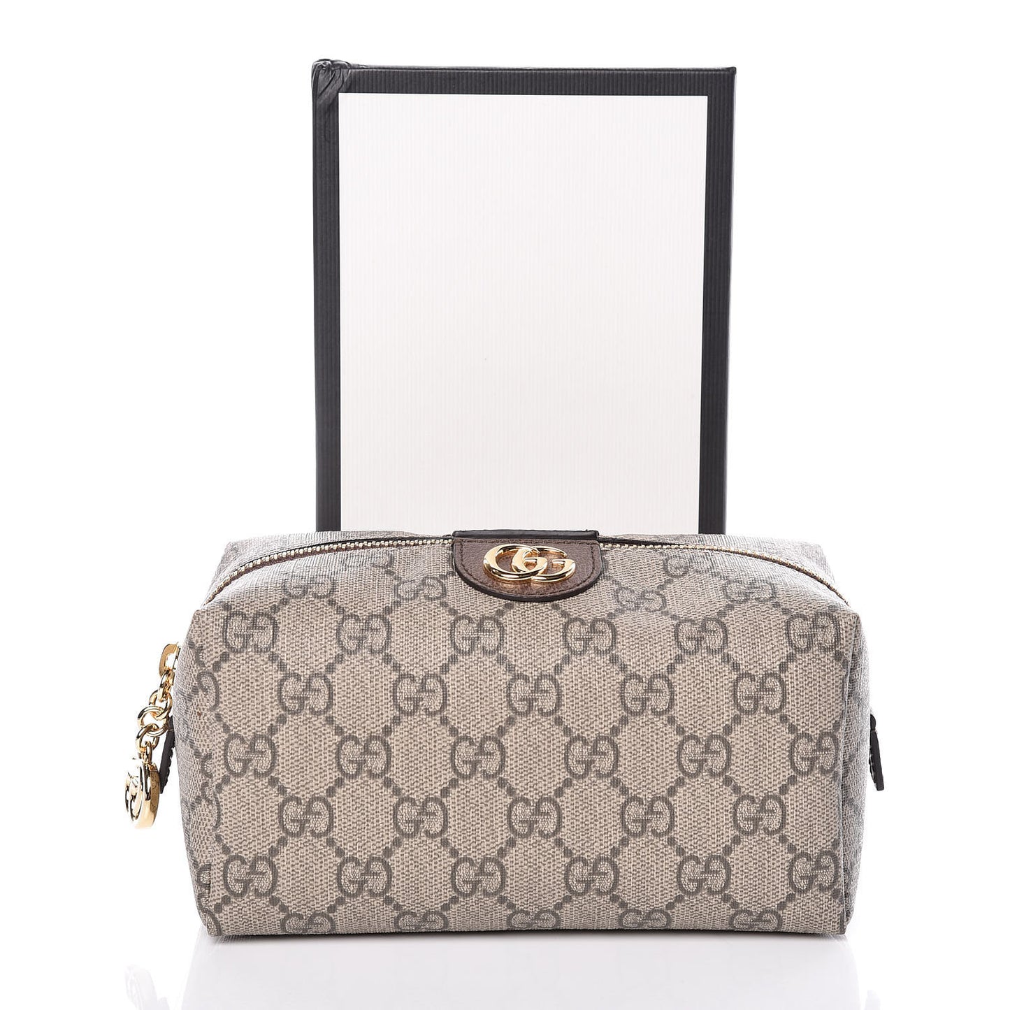 Soft GG Supreme Monogram Calfskin Medium Ophidia Cosmetic Case Beige Ebony New Acero