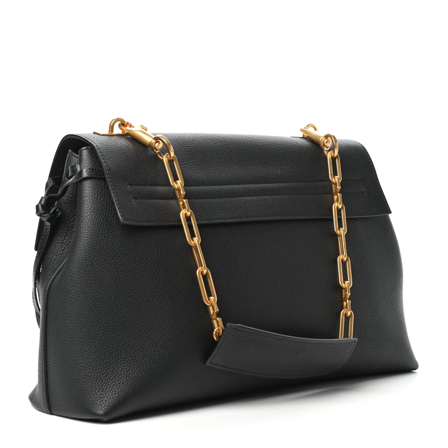 Pebbled Calfskin Large VRing Chain Shoulder Bag Black