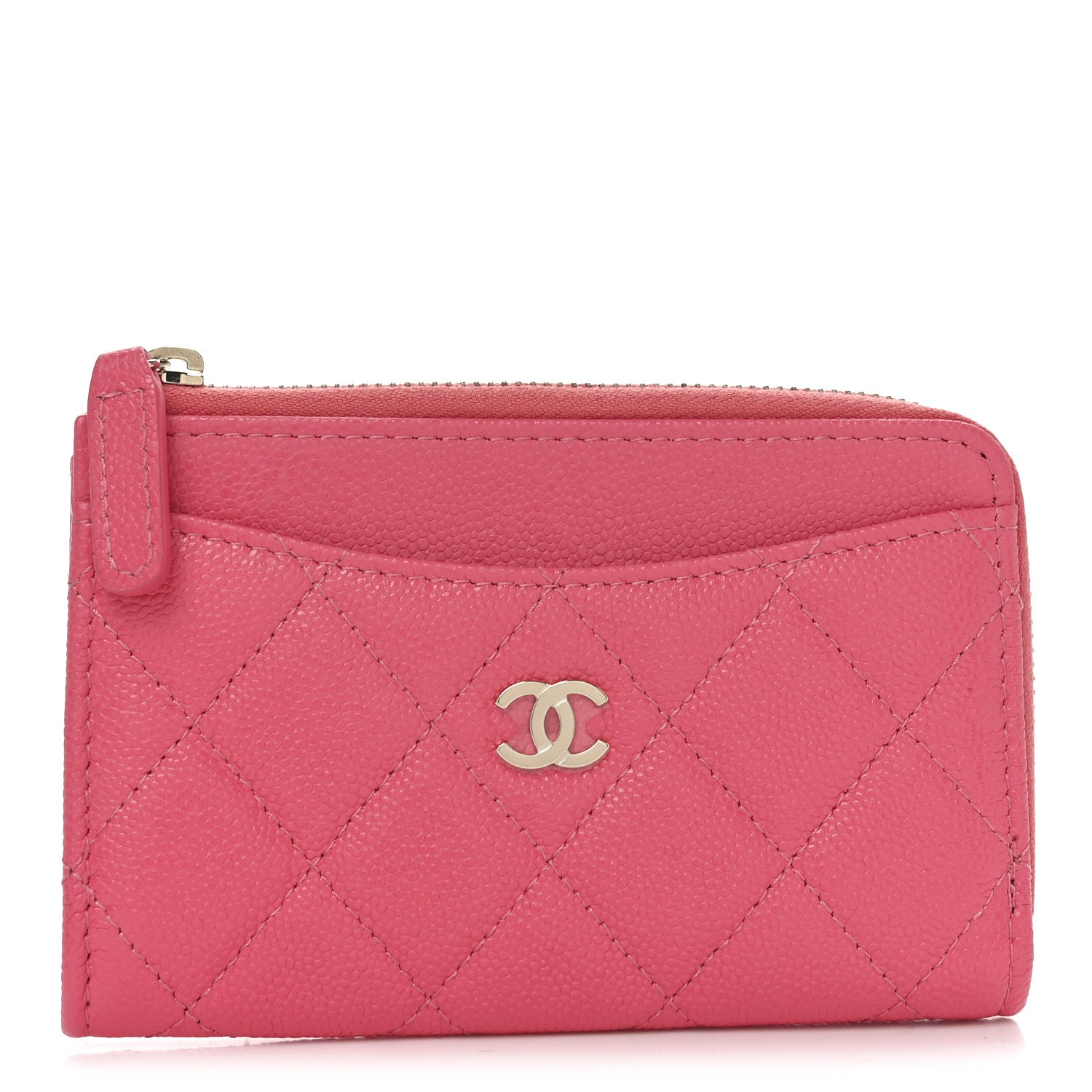 Chanel Caviar Quilted CC Zip Around Card Holder Pink 1 of 7