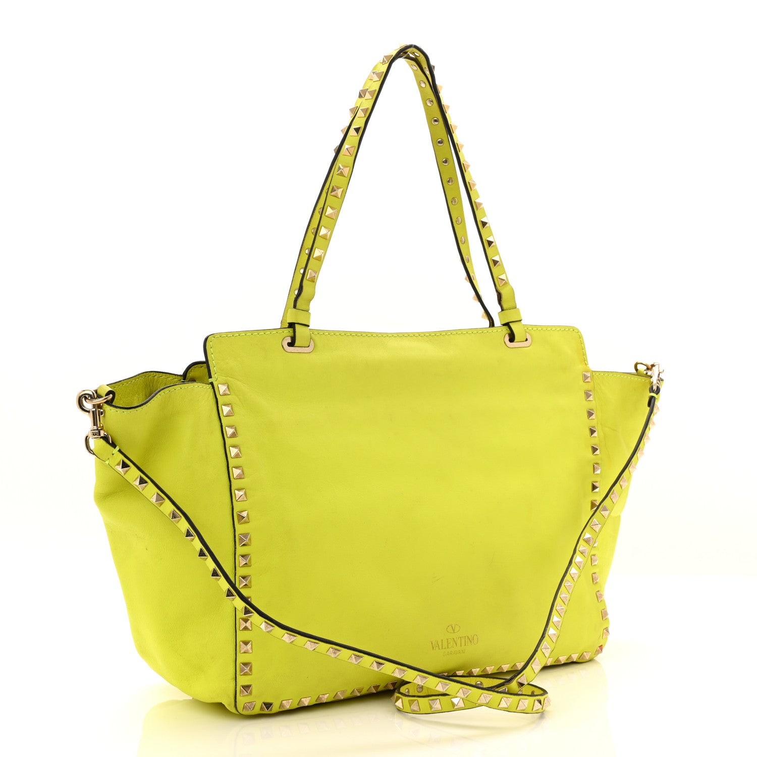 Valentino Garavani Vitello Medium Rockstud Tote Yellow Fluo 3 of 14