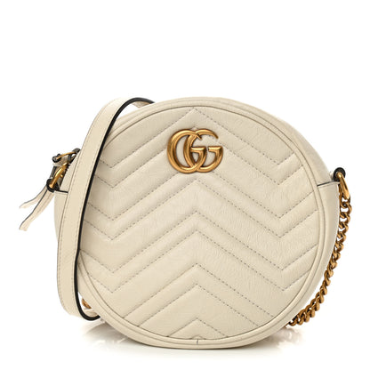 Gucci Calfskin Matelasse Mini GG Marmont Round Shoulder Bag White 1 of 12