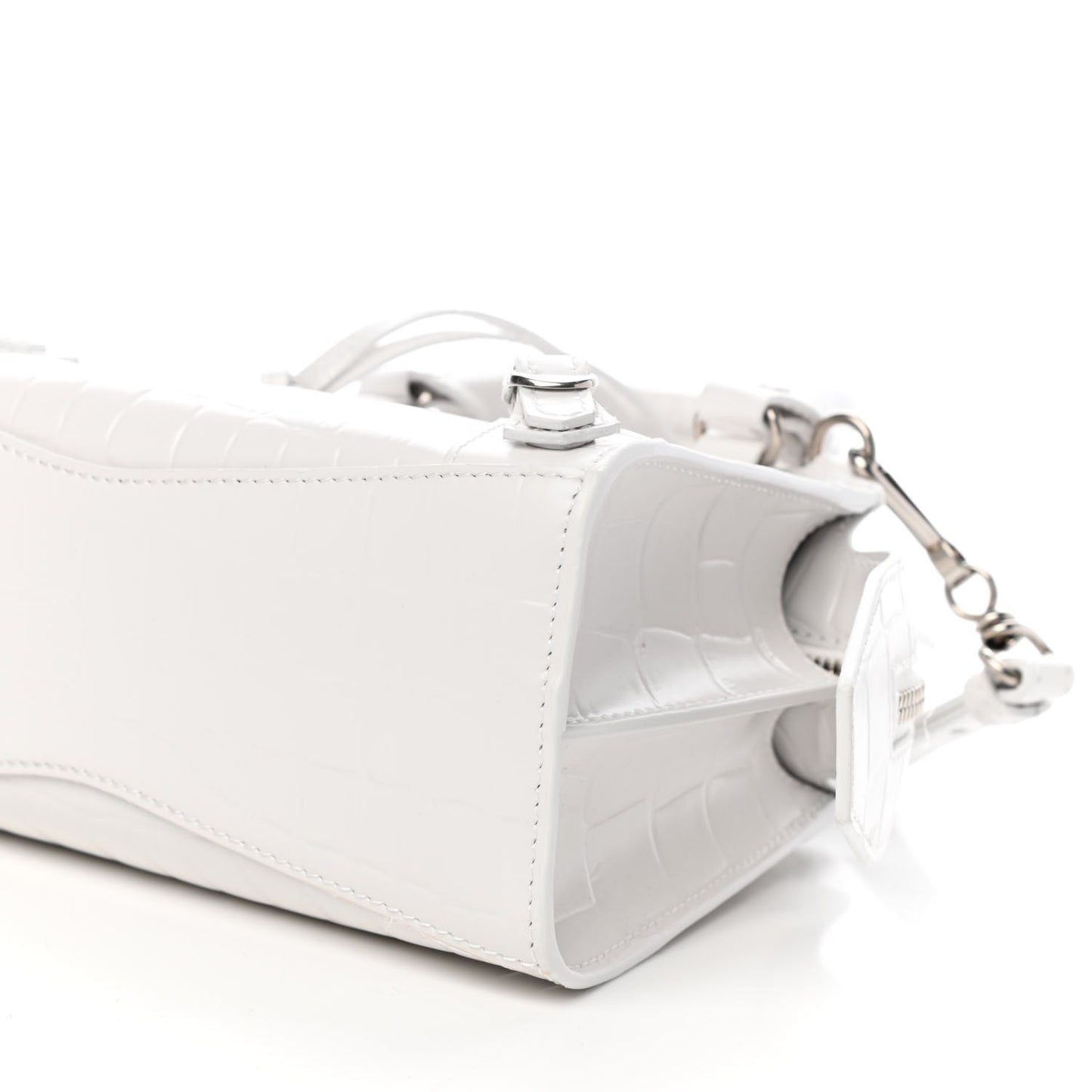 Semi Shiny Calfskin Crocodile Embossed Neo Classic Silver Hardware Mini City White