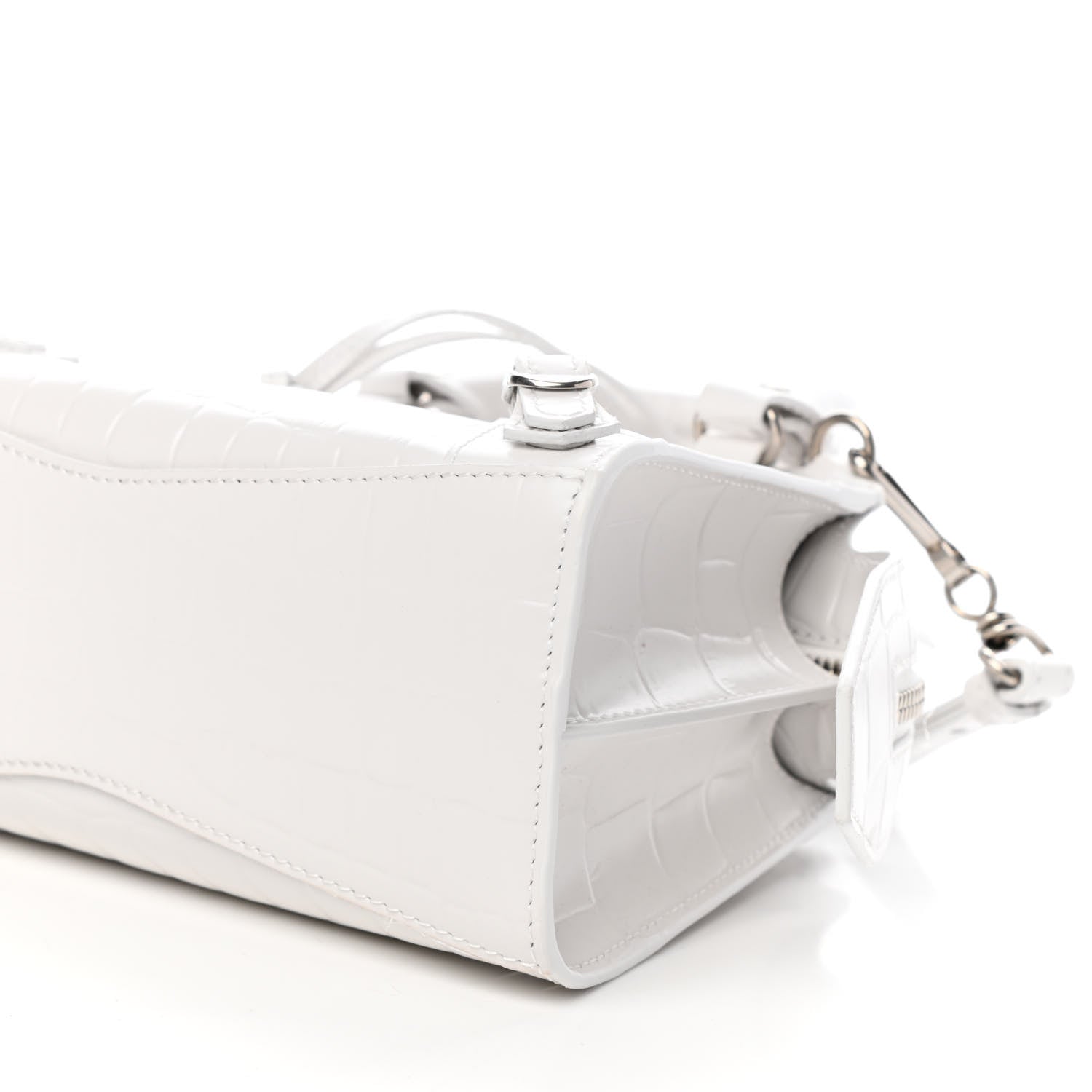 Balenciaga Semi Shiny Calfskin Crocodile Embossed Neo Classic Silver Hardware Mini City White 9 of 9