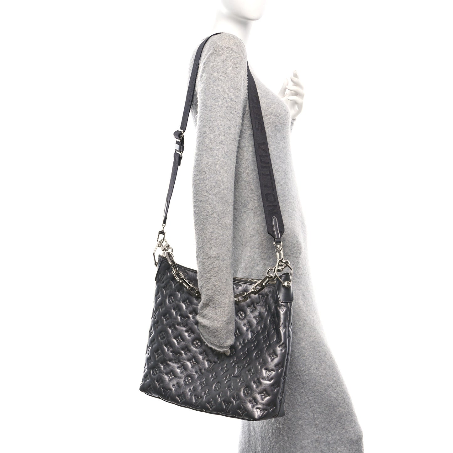 Calfskin Embossed Monogram Coussin Hobo MM Gunmetal Gray