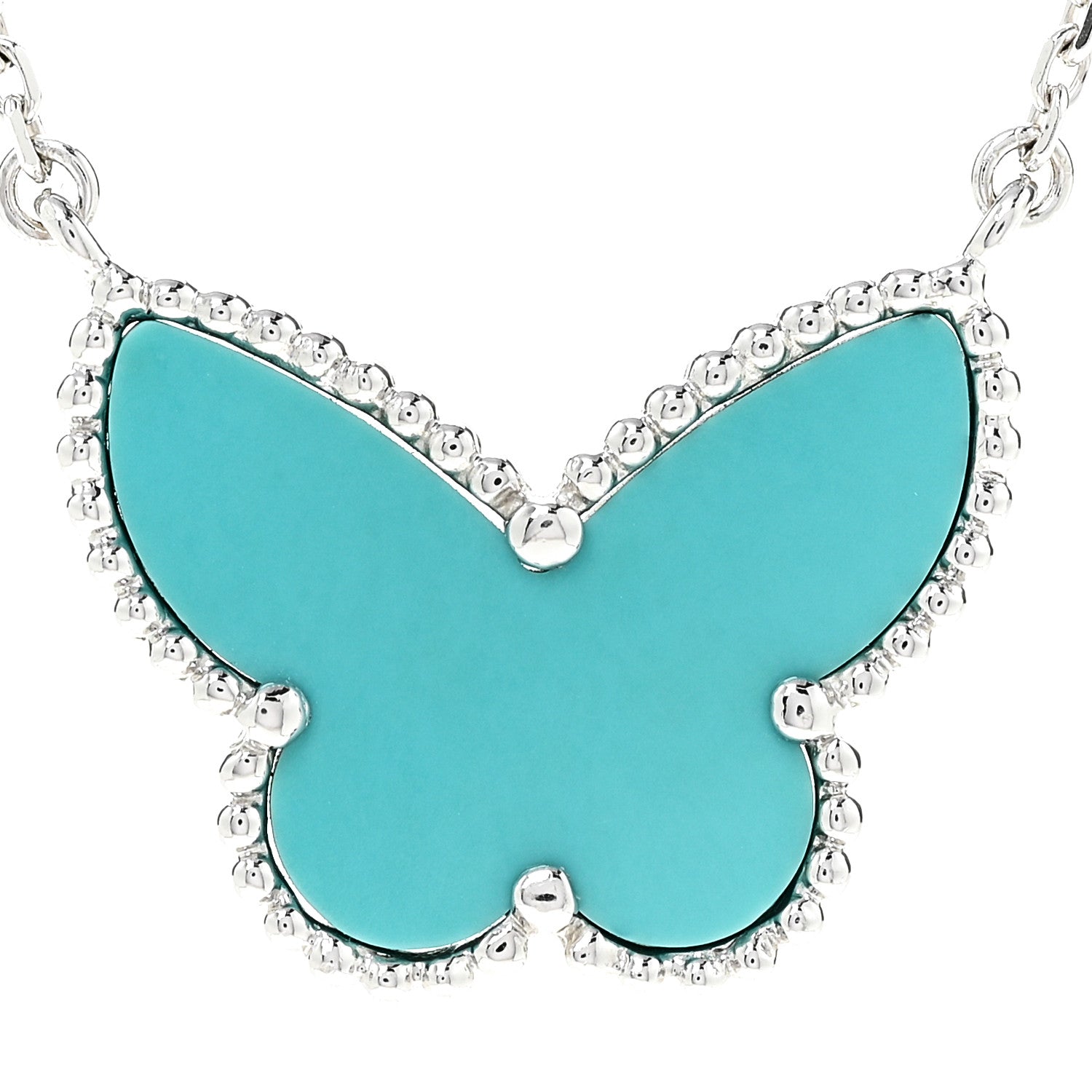 Van Cleef & Arpels 18K White Gold Turquoise Lucky Alhambra Butterfly Pendant Necklace 4 of 6