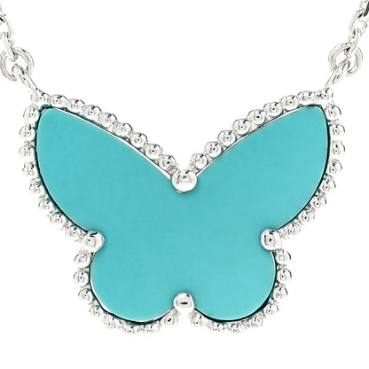 Van Cleef & Arpels 18K White Gold Turquoise Lucky Alhambra Butterfly Pendant Necklace 4 of 6