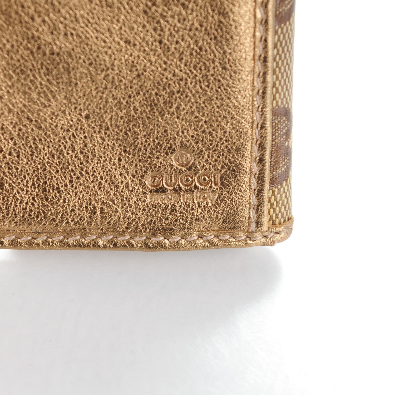 Gucci Crystal Monogram Metal Bar Continental Flap Wallet Gold 6 of 7