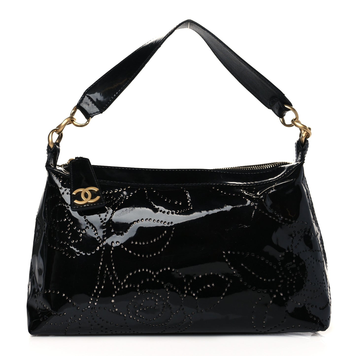 Patent Perforated Camelia Hobo Black