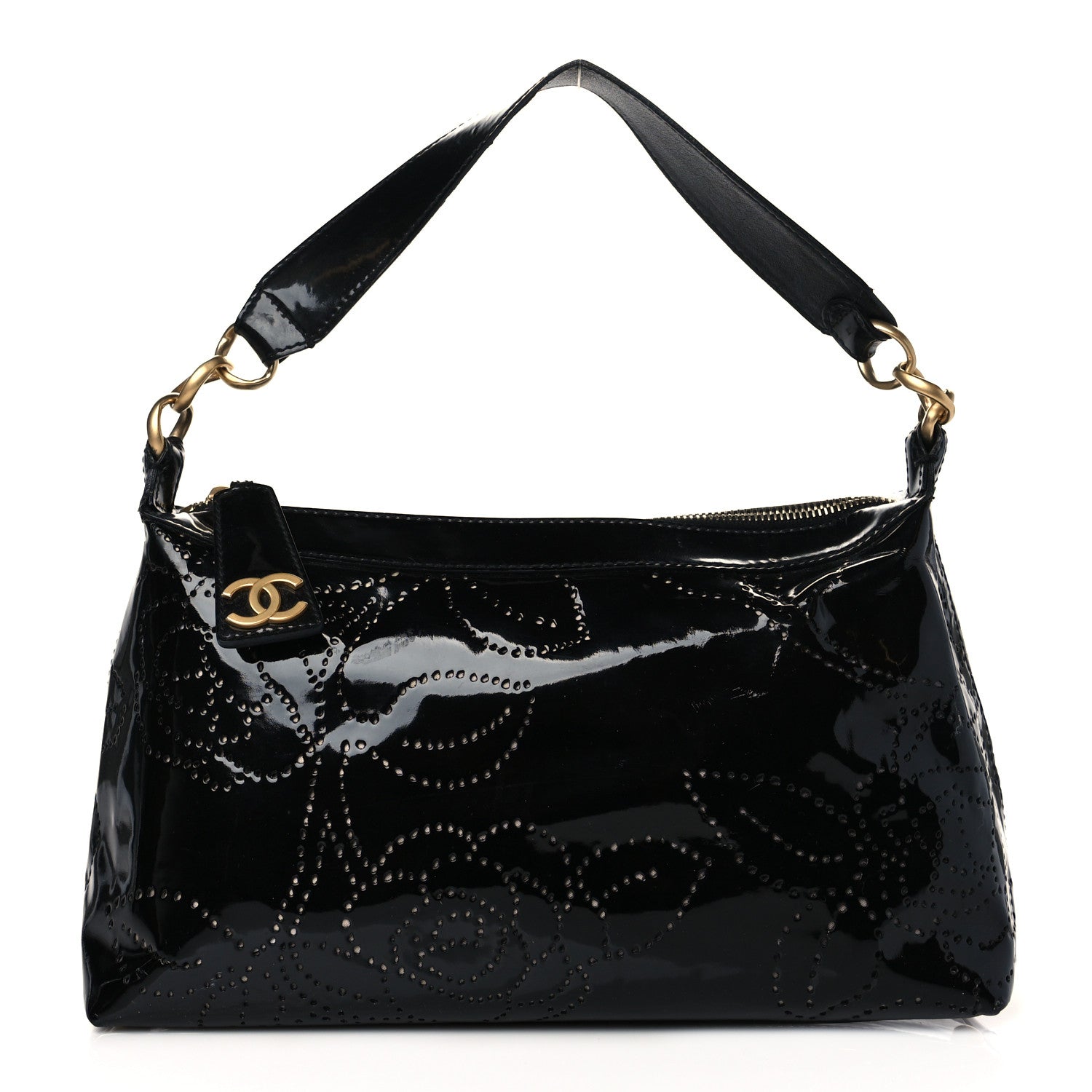 Chanel Patent Perforated Camelia Hobo Black 1 of 9