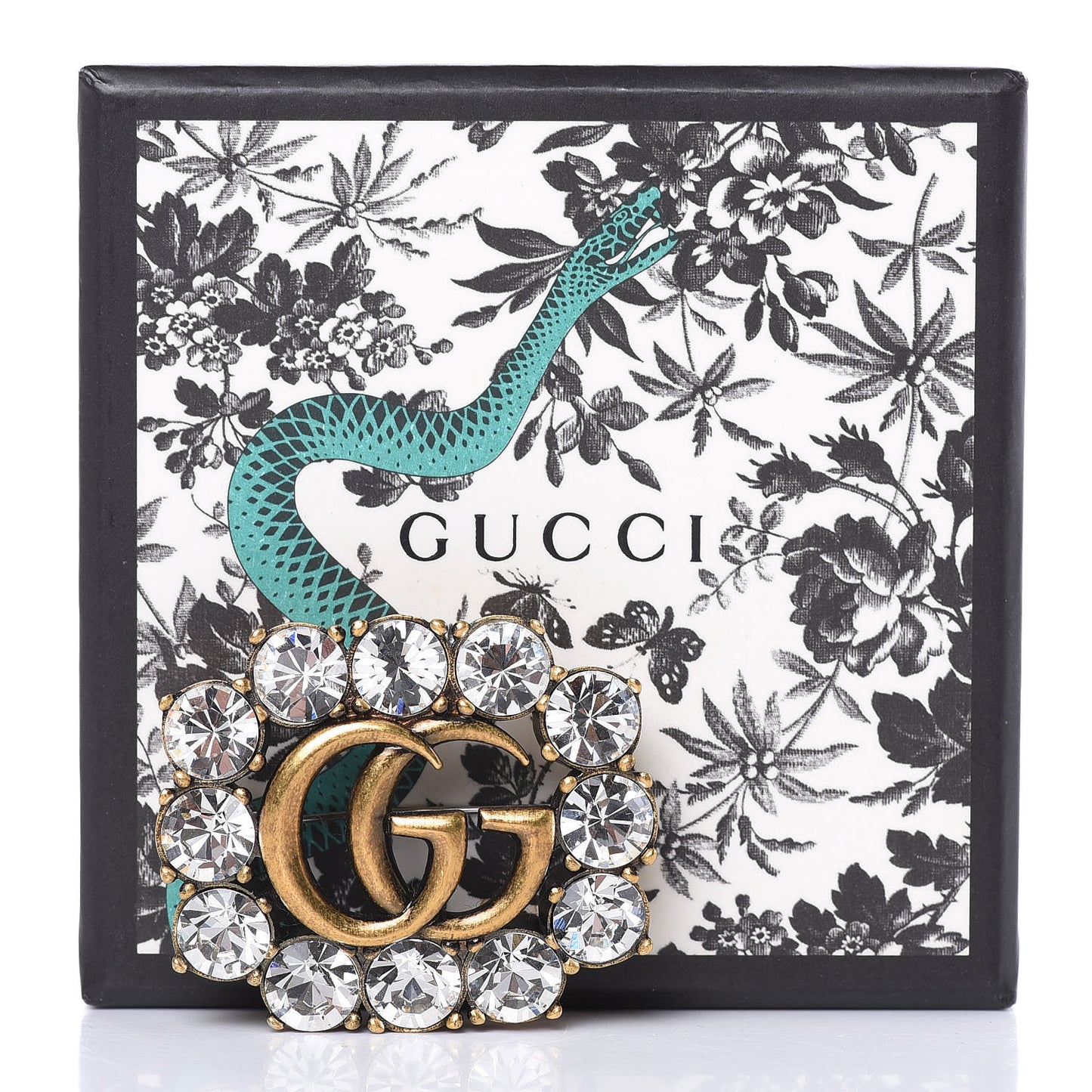 Metal Crystal Double G Brooch Aged Gold