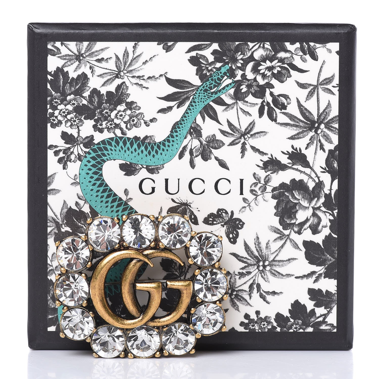 Gucci Metal Crystal Double G Brooch Aged Gold 6 of 6