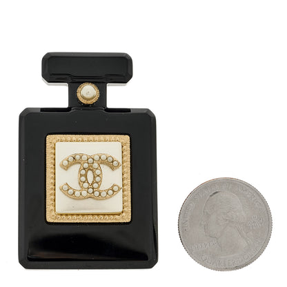Chanel Resin Pearl Perfume Bottle CC Brooch Black Gold 2 of 3