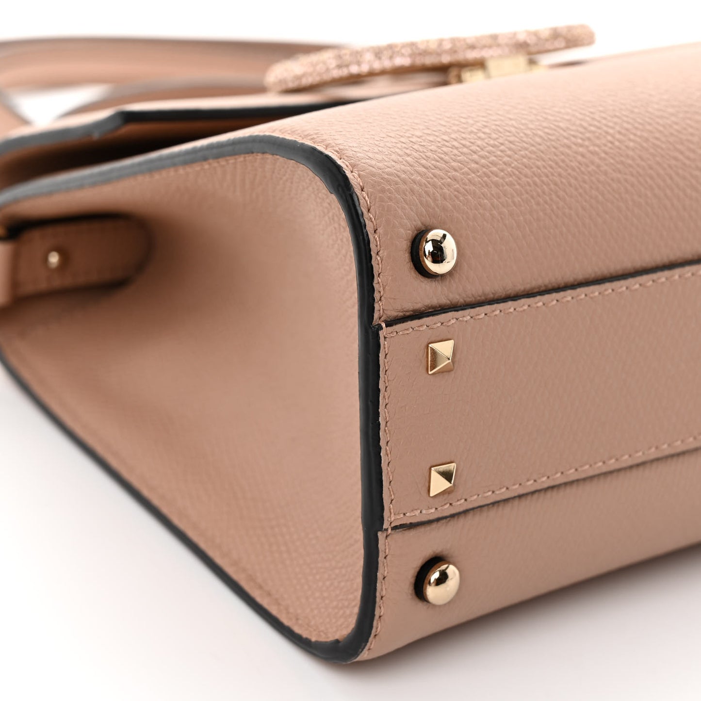 Grainy Calfskin Swarovski Crystal Embellished Small VSling Top Handle Bag Rose Cannelle