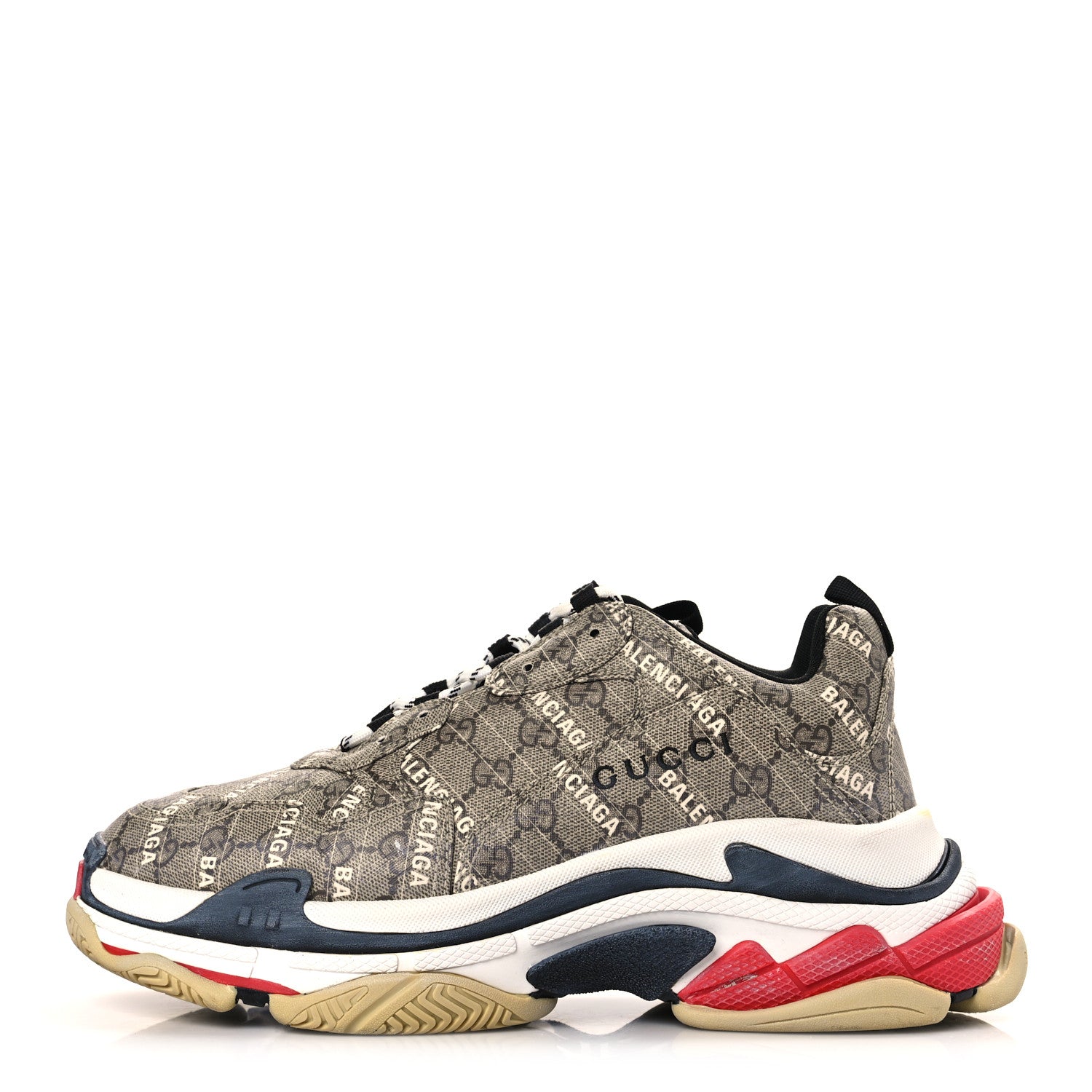 Balenciaga X GUCCI GG Supreme Monogram Allover Logo Mens Triple S Sneakers 44 Beige Ebony Mystic White 1 of 7
