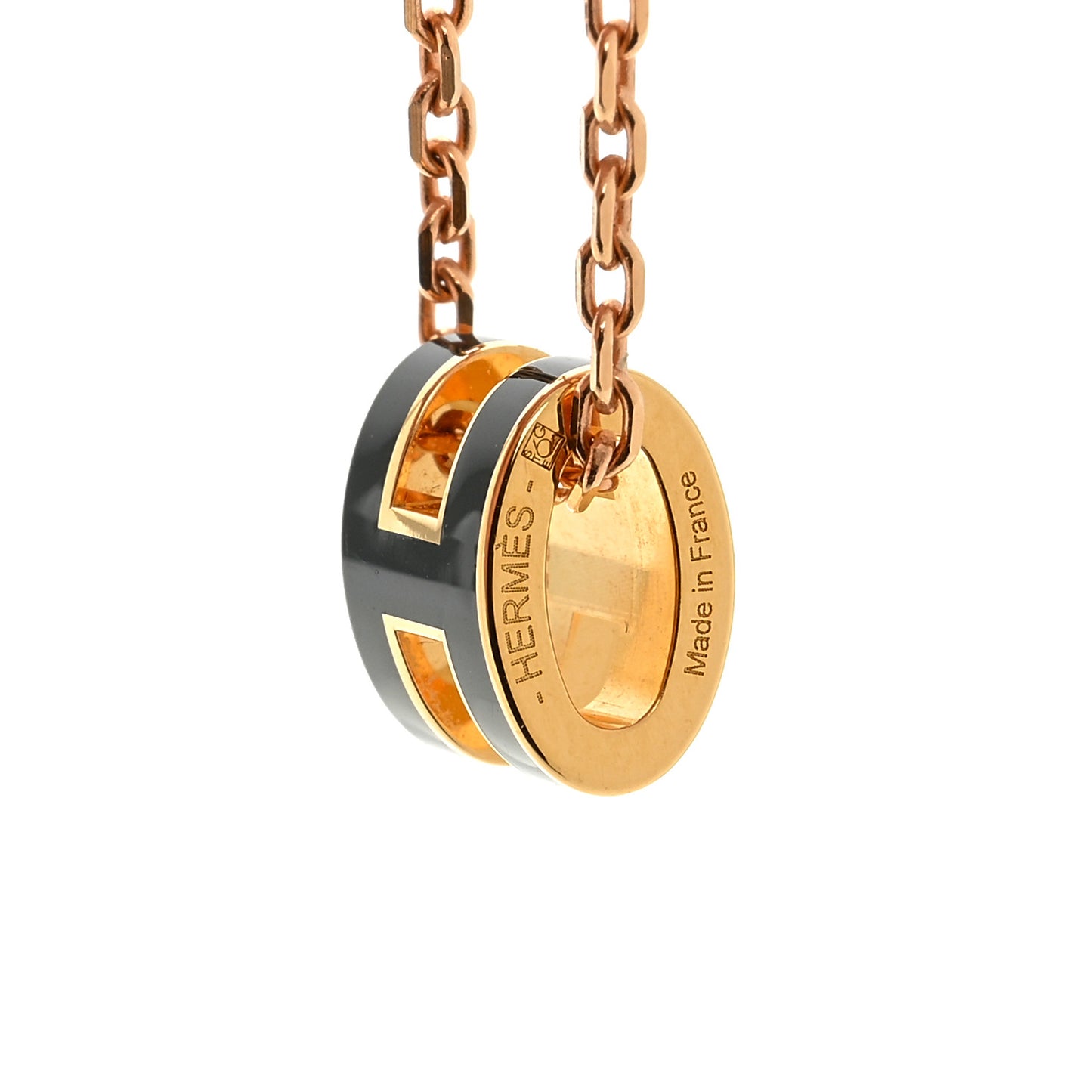 Lacquered Gold Mini Pop H Pendant Necklace Black