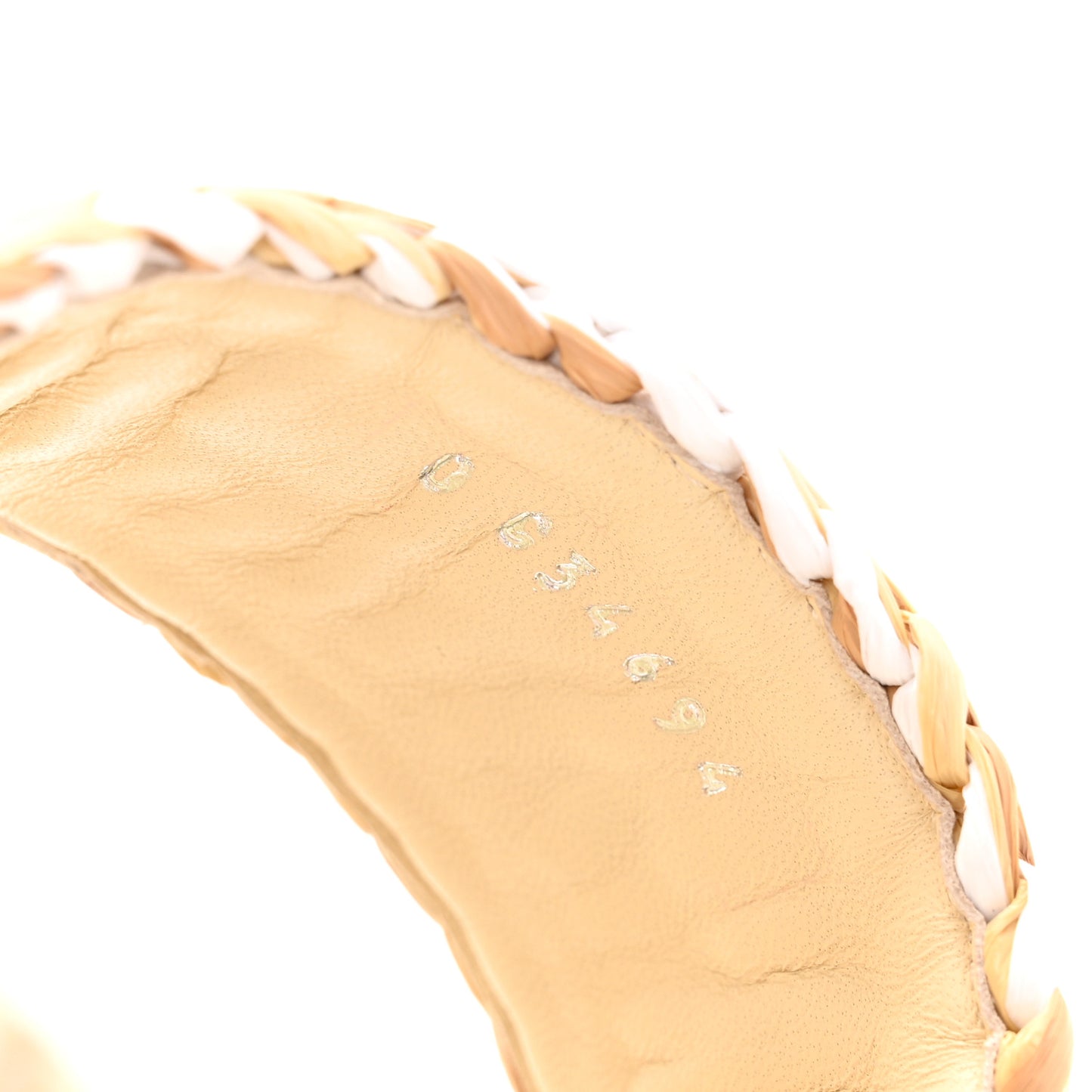 Raffia Lambskin Woven Chain CC Toe Ring Sandals 40 Beige White