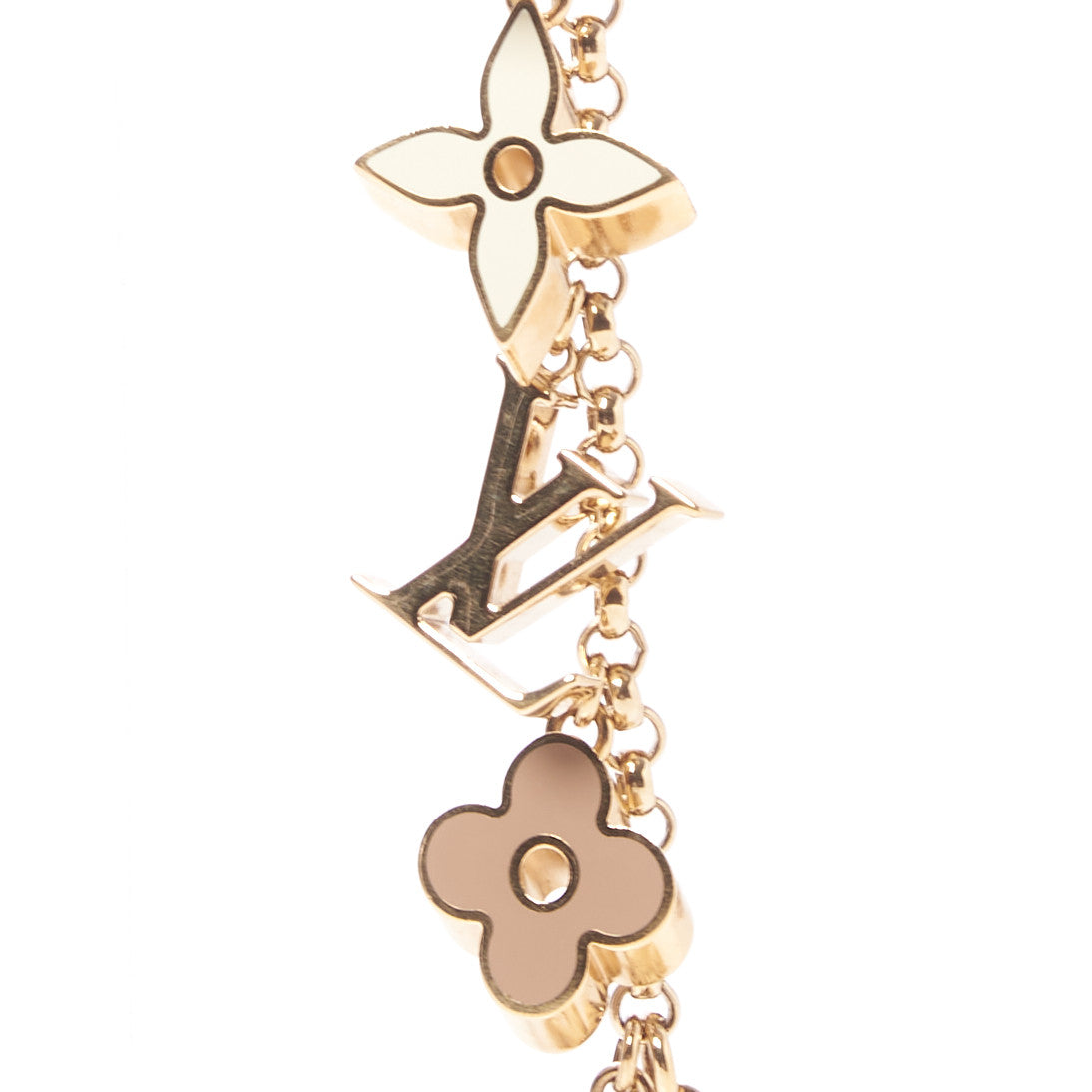 Brass Enamel Fleur De Monogram Bag Charm Chain Gold