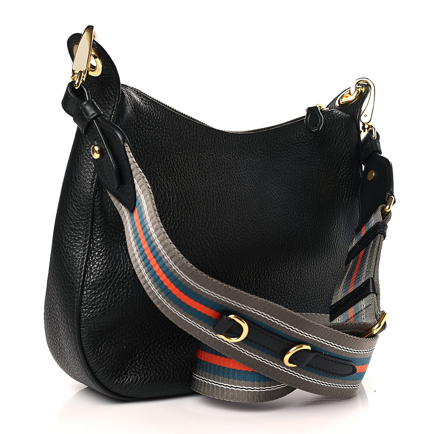 Vitello Phenix Zippered Messenger Hobo Black