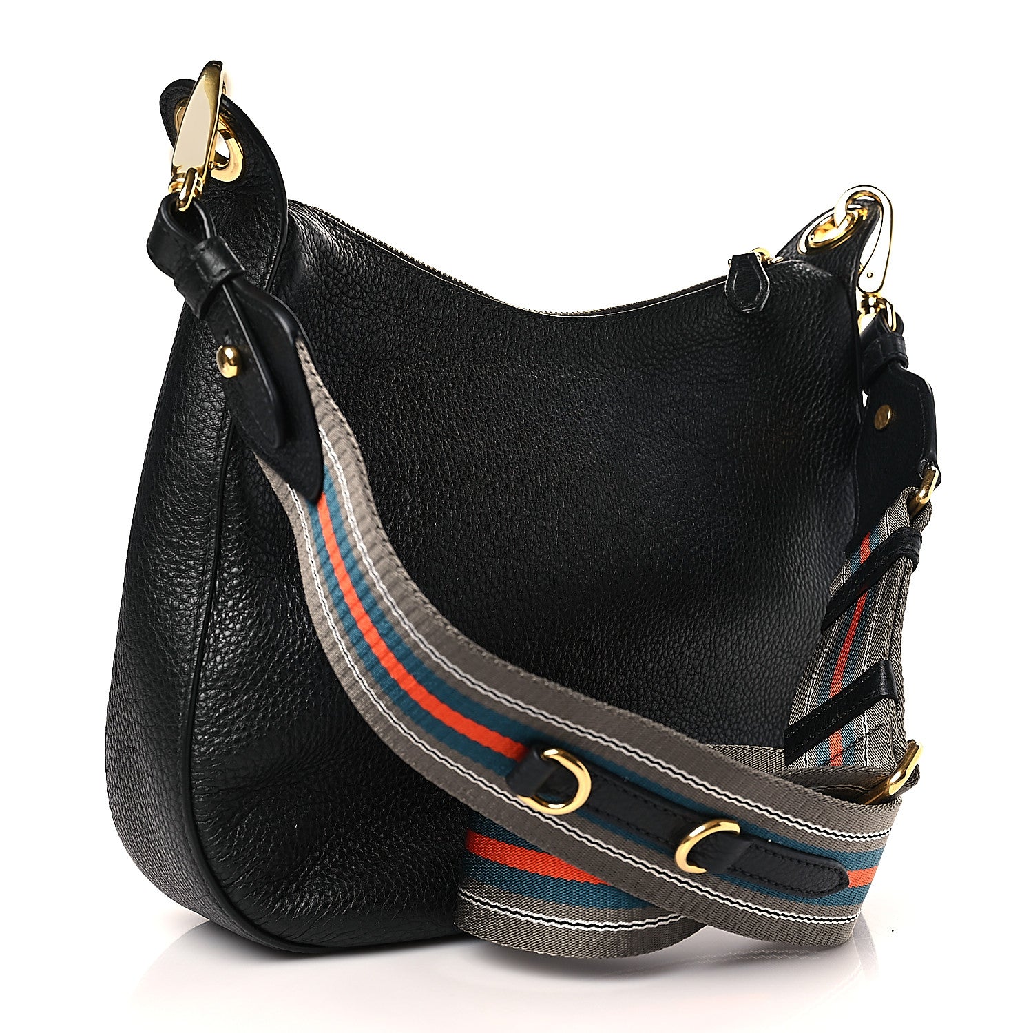 Prada Vitello Phenix Zippered Messenger Hobo Black 3 of 8