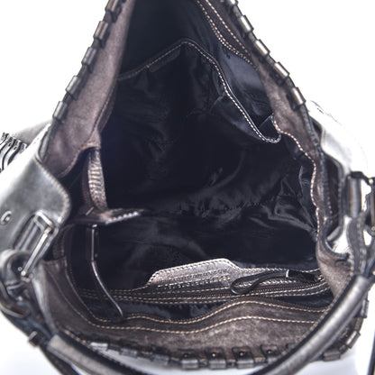 Burberry Calfskin Metallic Studded Hobo Bag Silver 5 of 11
