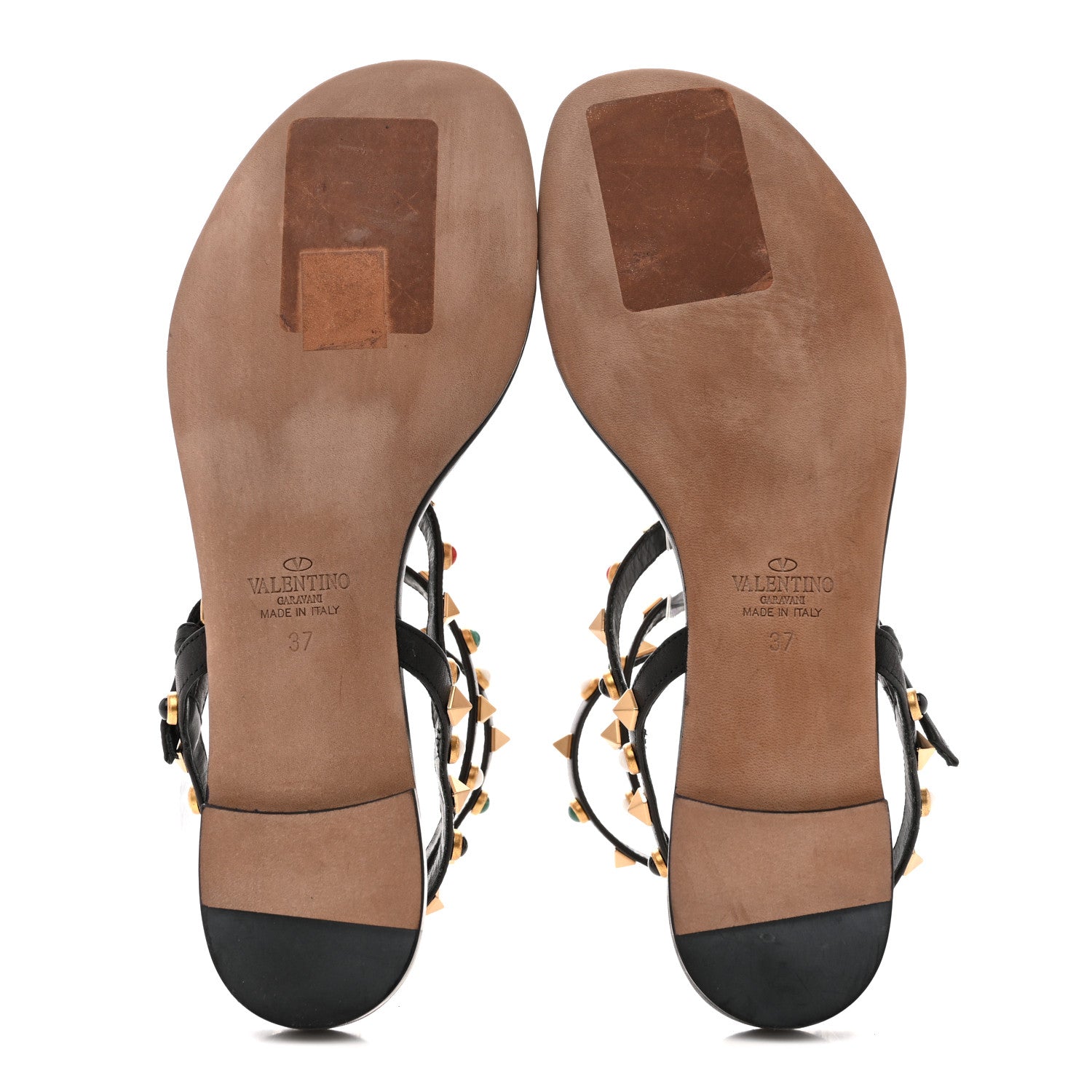 Valentino Garavani Calfskin Rockstud Rolling Ankle Wrap Flat Thong Sandals 37 Black 6 of 10
