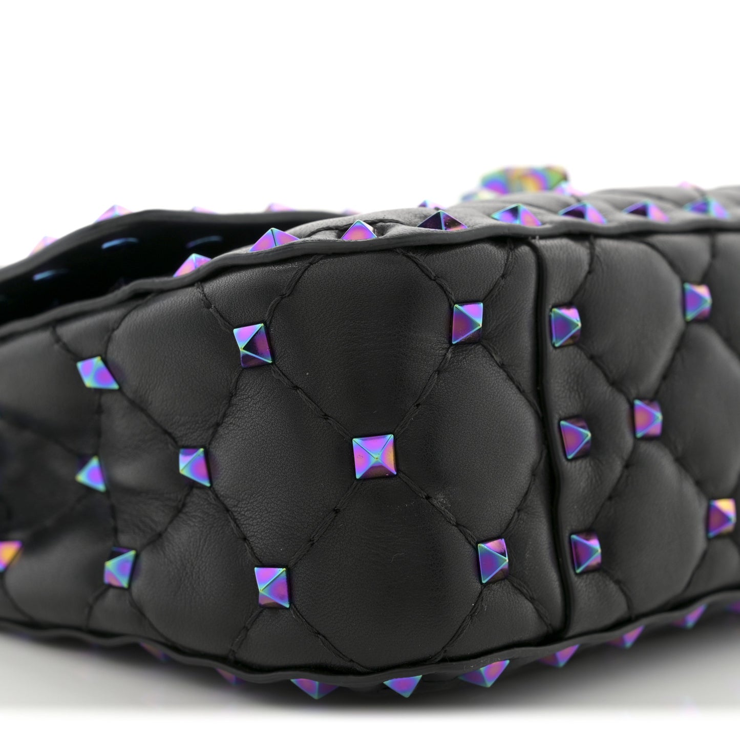 Lambskin Oil Slick Small Rockstud Spike Shoulder Bag Black