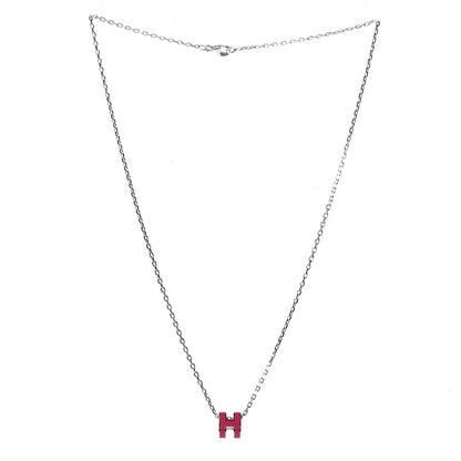Hermes Lacquered Palladium Mini Pop H Pendant Necklace Rose Extreme 2 of 4