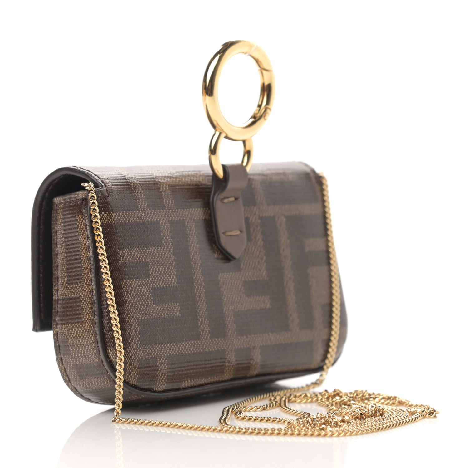 Fendi Glazed Fabric FF 1974 Nano Baguette Charm Mogano Panna 3 of 12