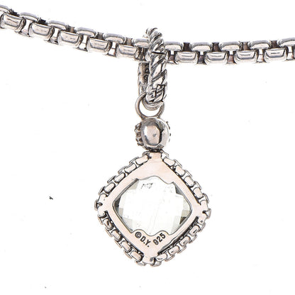 David Yurman Sterling Silver 14K Yellow Gold Pave Diamond Prasiolite 11mm Cushion On Point Pendant Necklace 7 of 7
