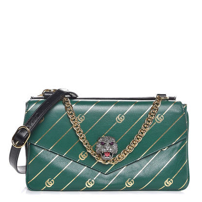 Gucci Calfskin Diagonal GG Medium Thiara Double Envelope Shoulder Bag Emerald Green Black 1 of 11