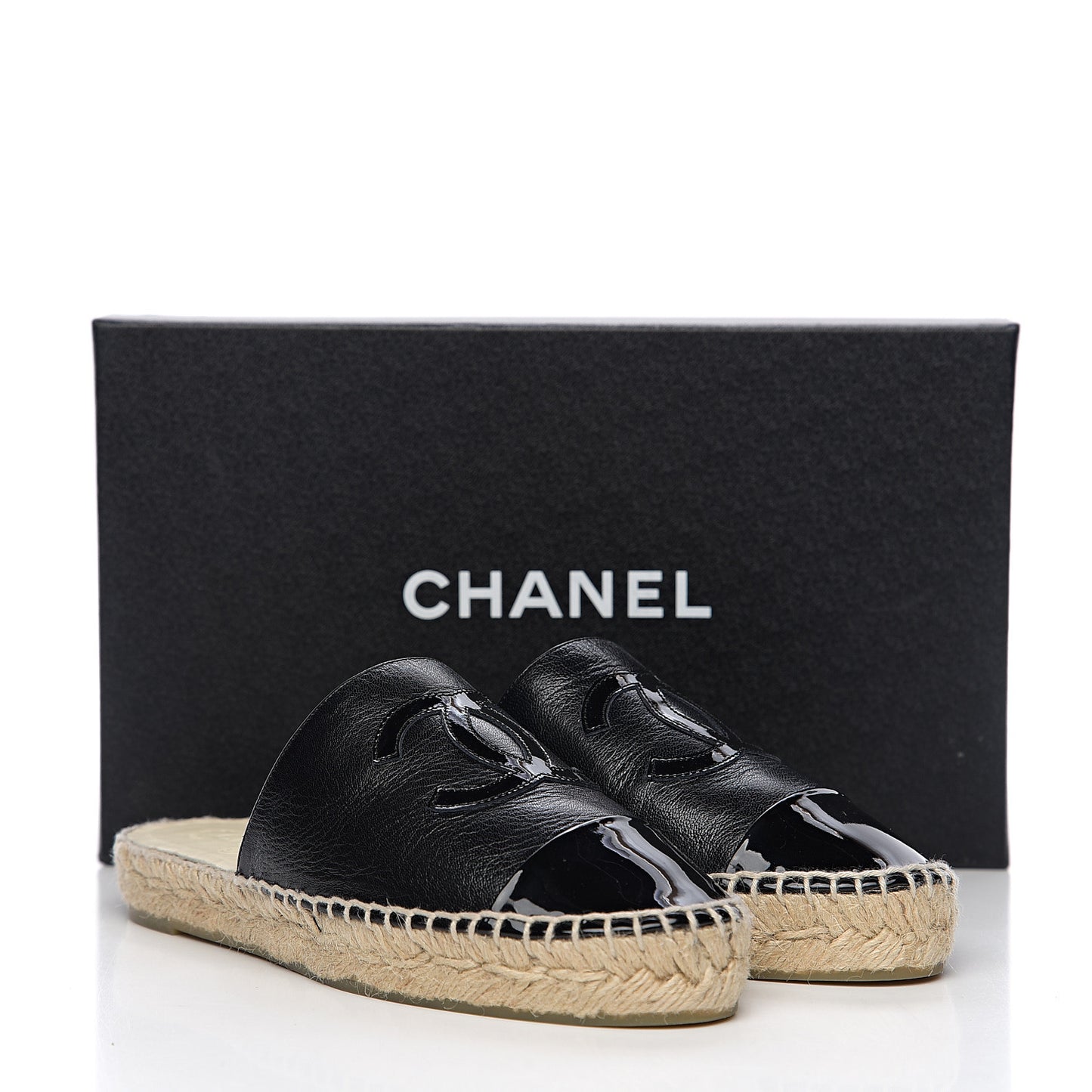 Goatskin Patent CC Espadrille Mules 35 Black