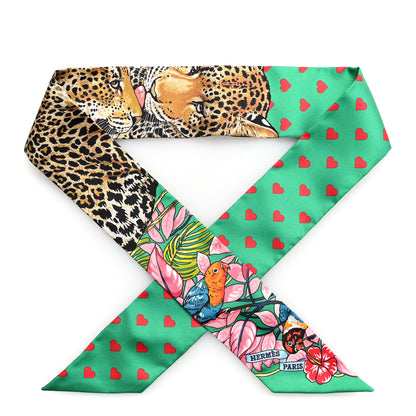 Hermes Silk Jungle Love Love Twilly Emeraude Rose Brun 1 of 4