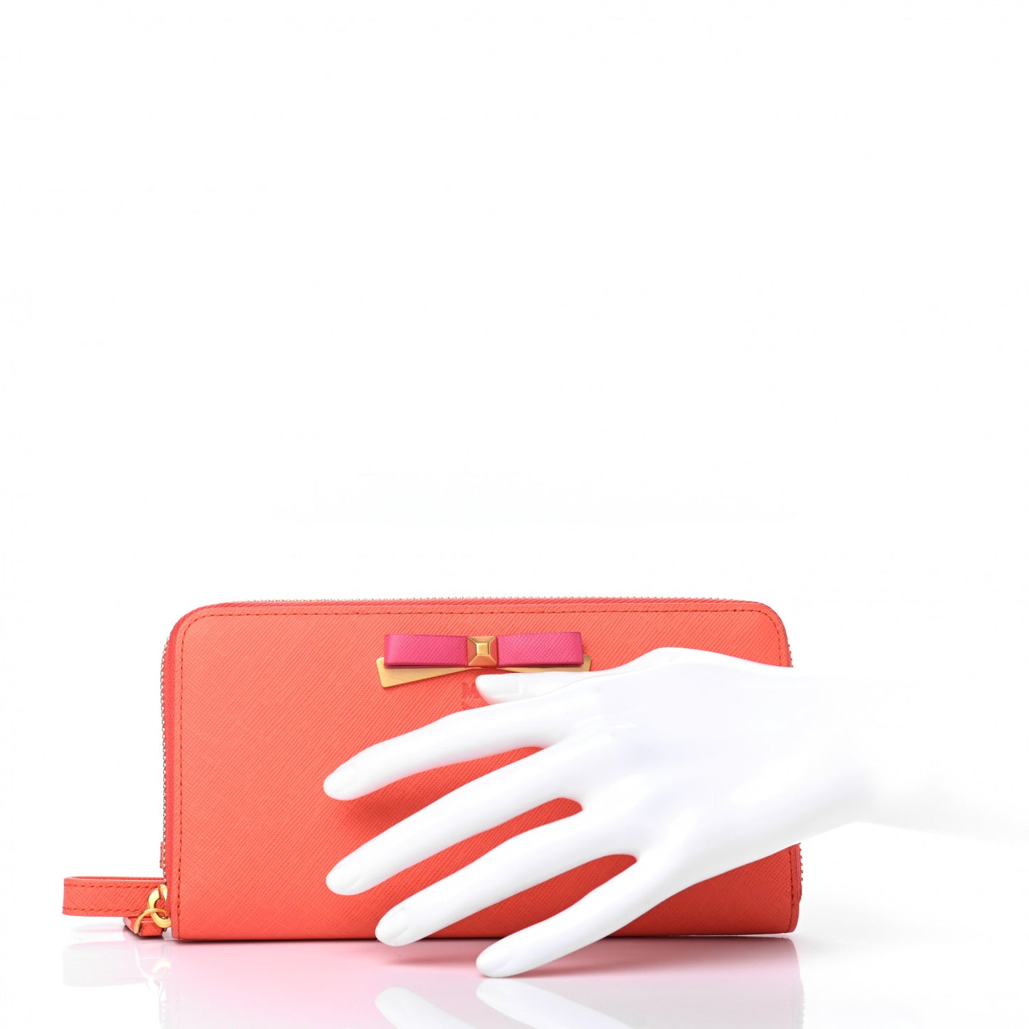Saffiano Large Mina Zip Around Wallet Orange Pink