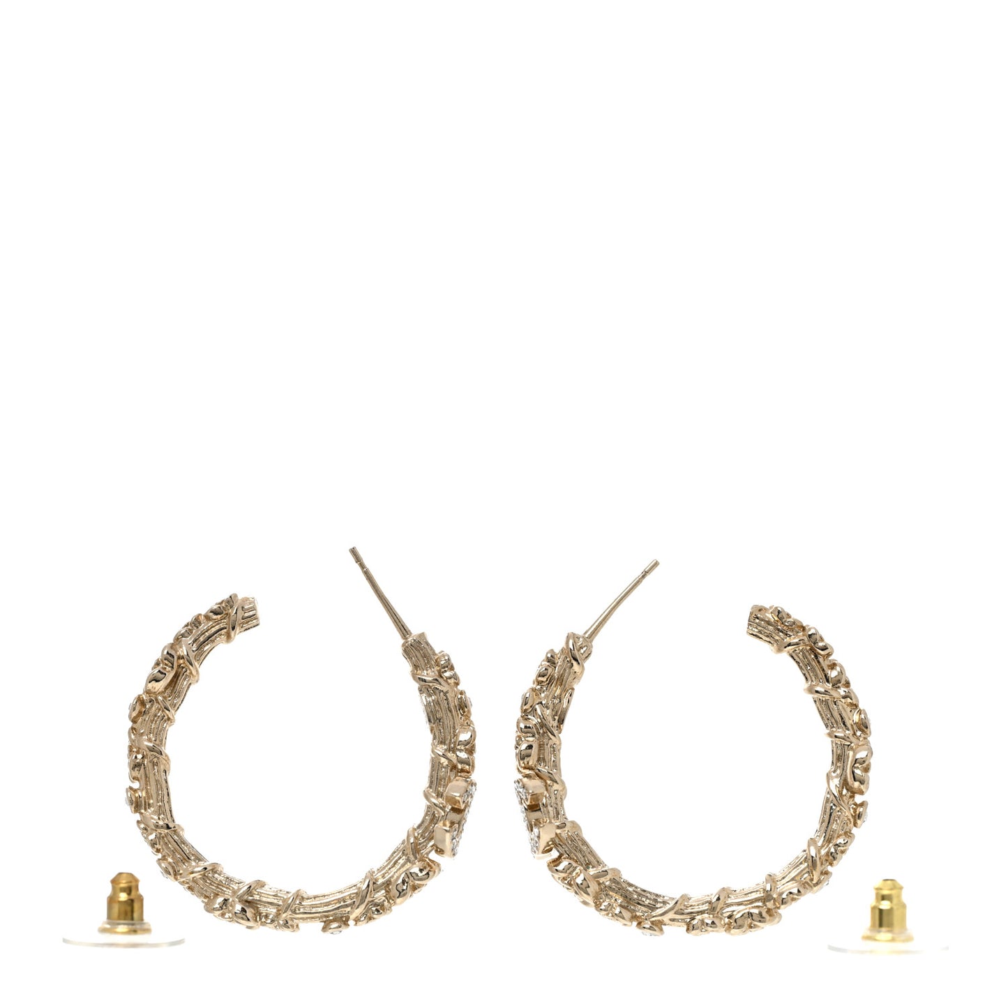 Crystal Camellia CC Hoop Earrings Gold