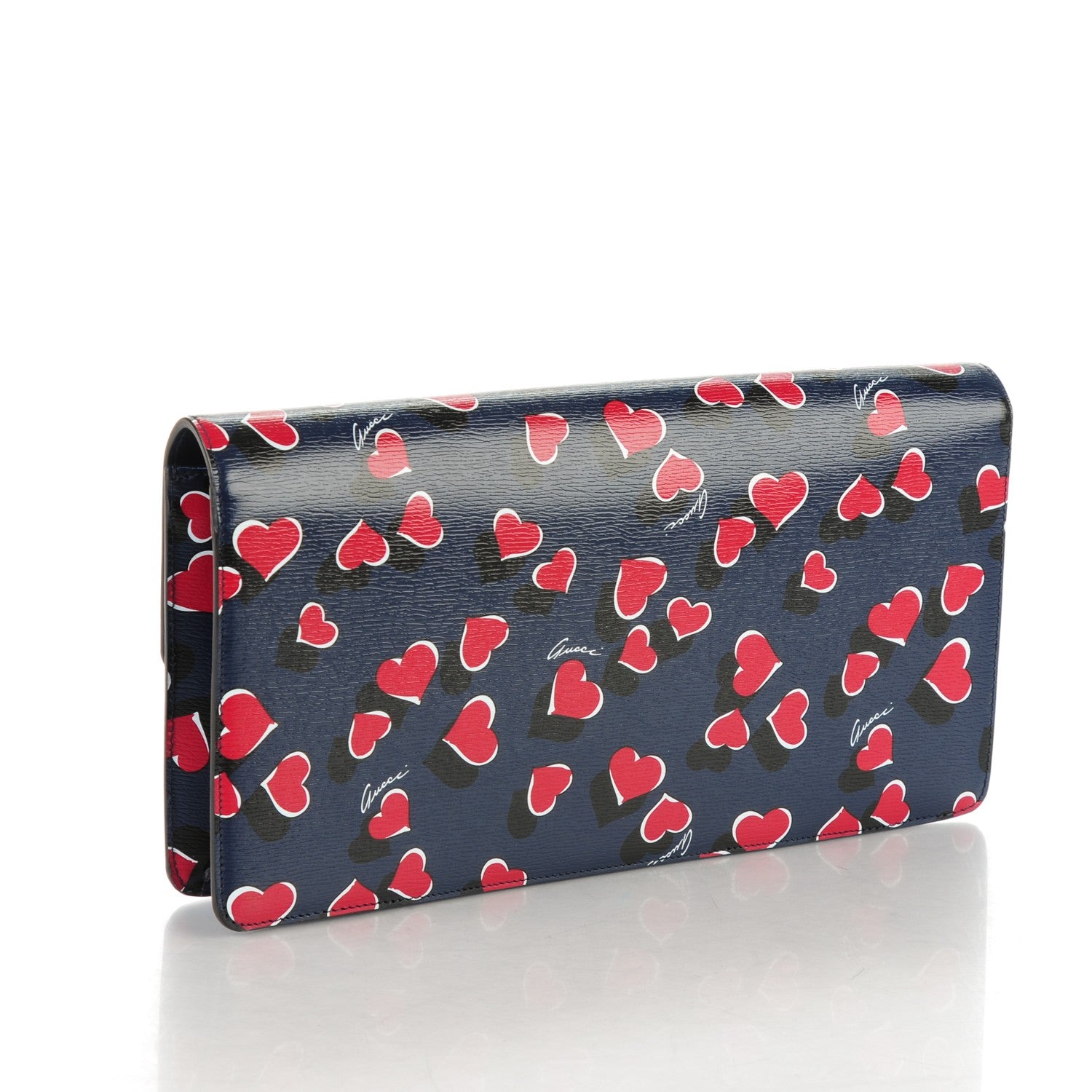 Gucci Textured Calfskin Heartbeat Print Clutch Blue 3 of 7