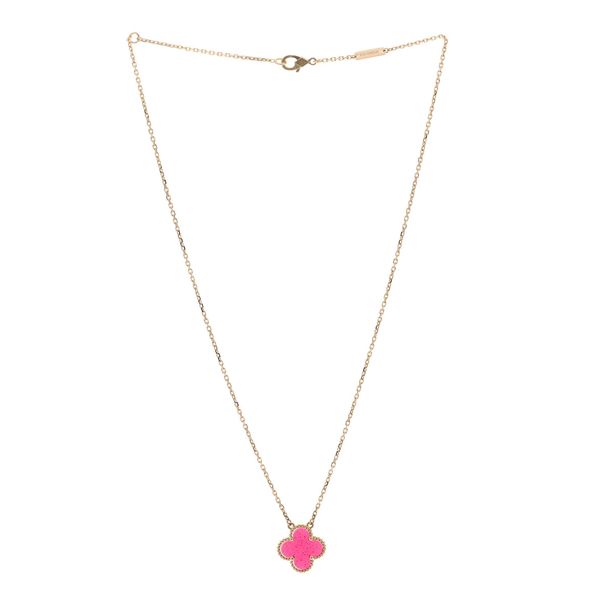 18K Yellow Gold Pink Enamel Vintage Alhambra Pendant Necklace