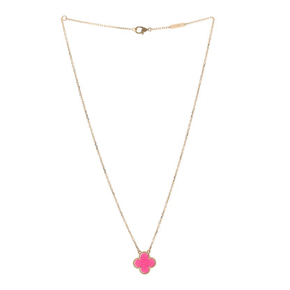 Van Cleef & Arpels 18K Yellow Gold Pink Enamel Vintage Alhambra Pendant Necklace 3 of 6