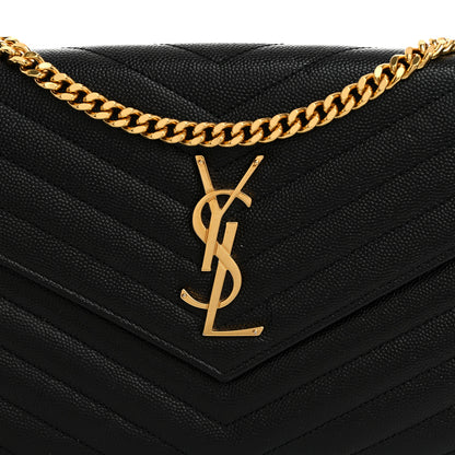 Saint Laurent Grain De Poudre Matelasse Chevron Monogram Chain Wallet Black 7 of 9