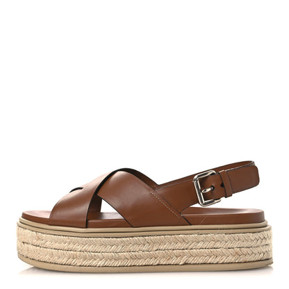 Prada Vitello Soft Espadrilles Platform Sandals 39.5 Cognac 1 of 12
