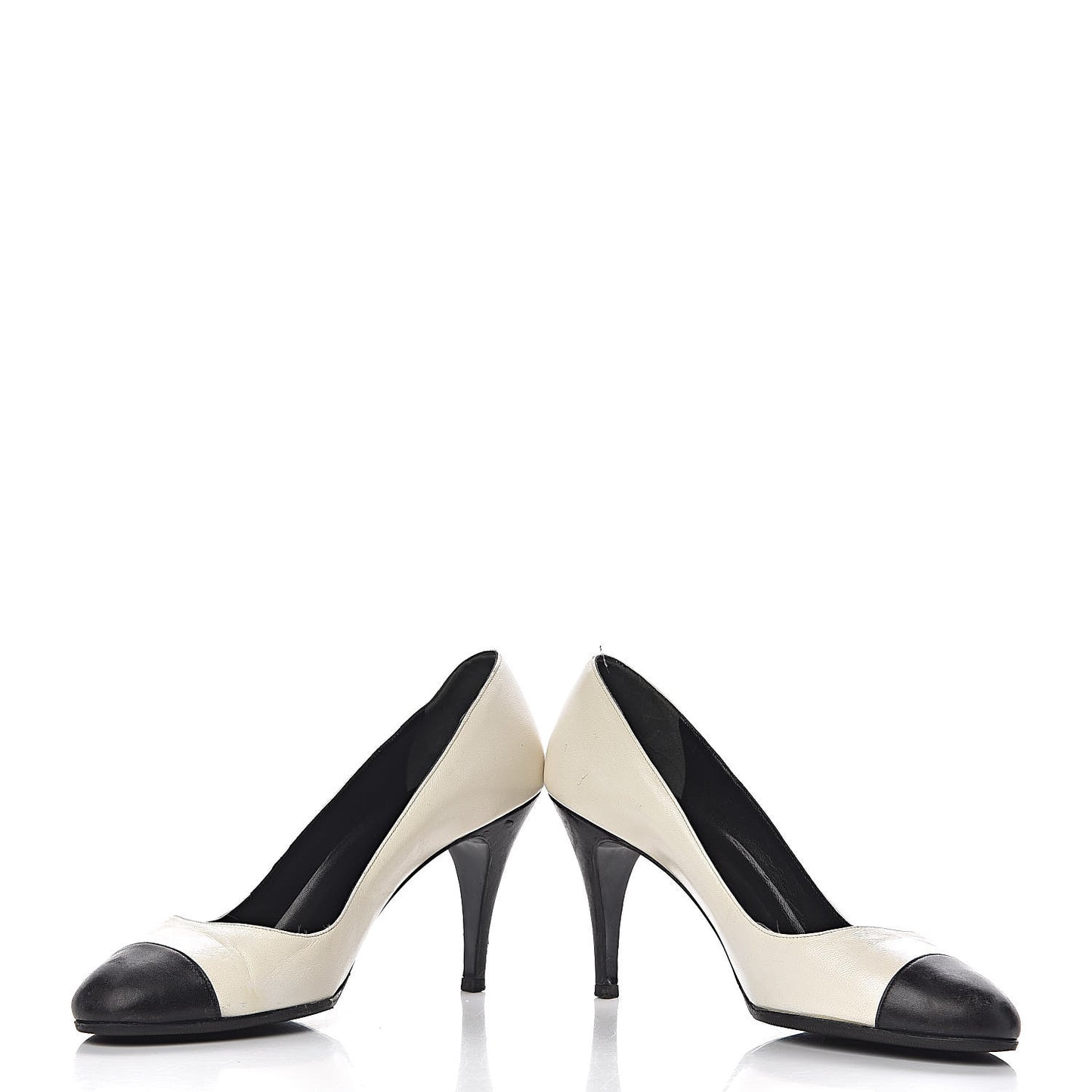 Lambskin Cap Toe Pumps 38 White Black
