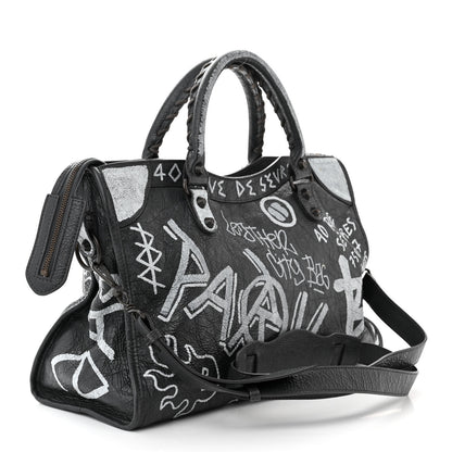 Balenciaga Agneau Arena Graffiti All Over Classic Hardware City Gris Fossile White 3 of 12