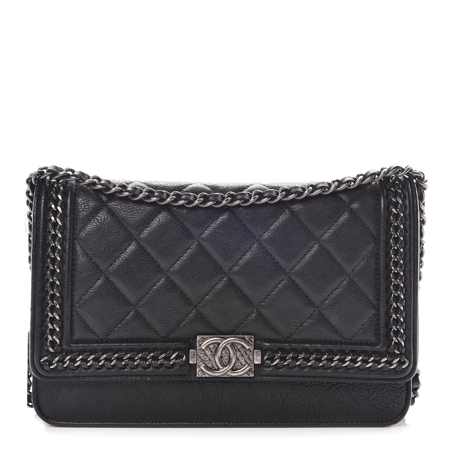 Chanel Calfskin Quilted Chain Around Boy Wallet On Chain WOC Black 1 of 13