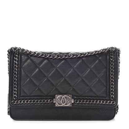 Chanel Calfskin Quilted Chain Around Boy Wallet On Chain WOC Black 1 of 13
