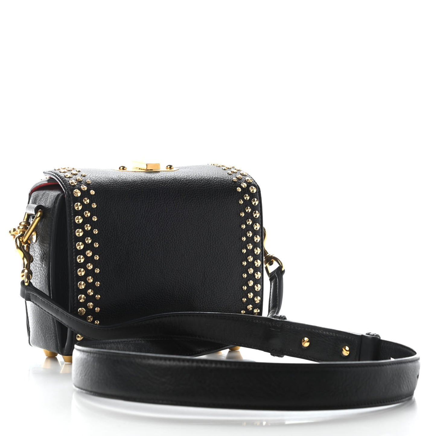 Grained Calfskin Studded Box Shoulder Bag 16 Black