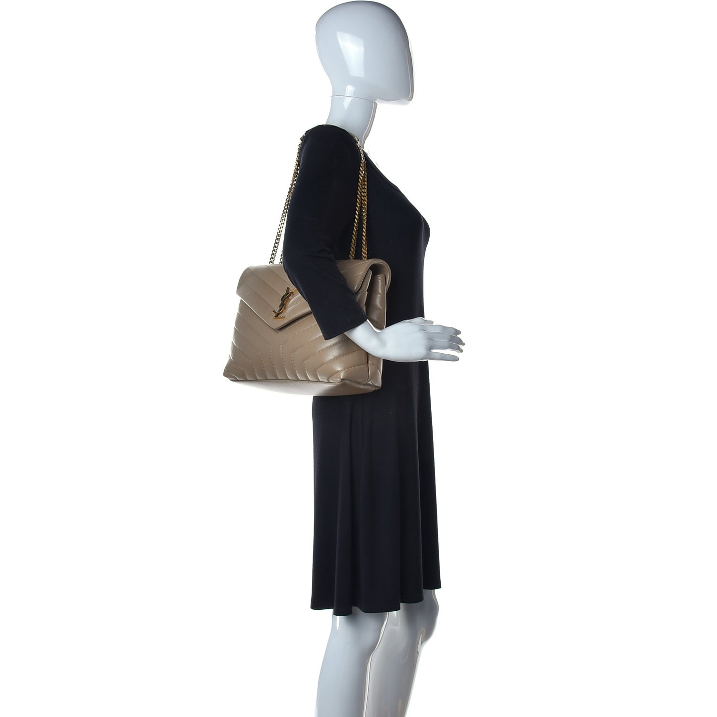 Calfskin Y Quilted Monogram Medium Loulou Chain Satchel Taupe