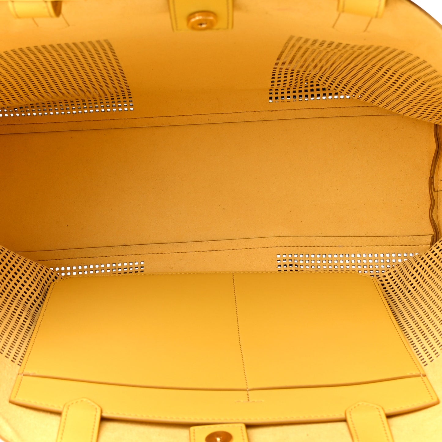 Calfskin Perforated Small East West Graphic T Tote Citron